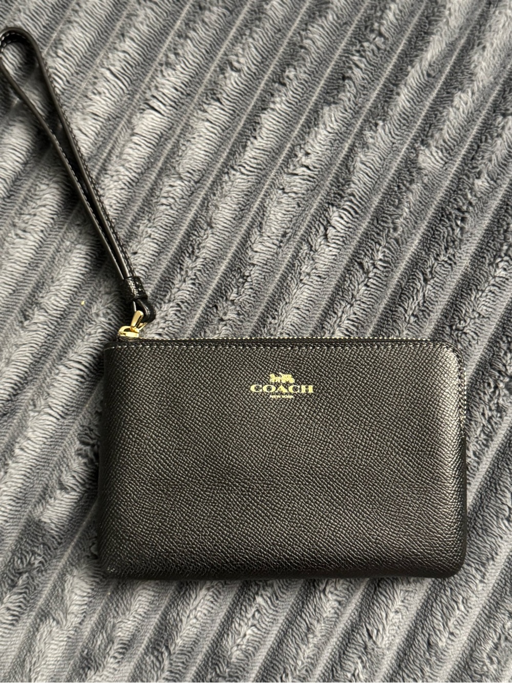 Coach Black Leather Wristlet with Gold Logo